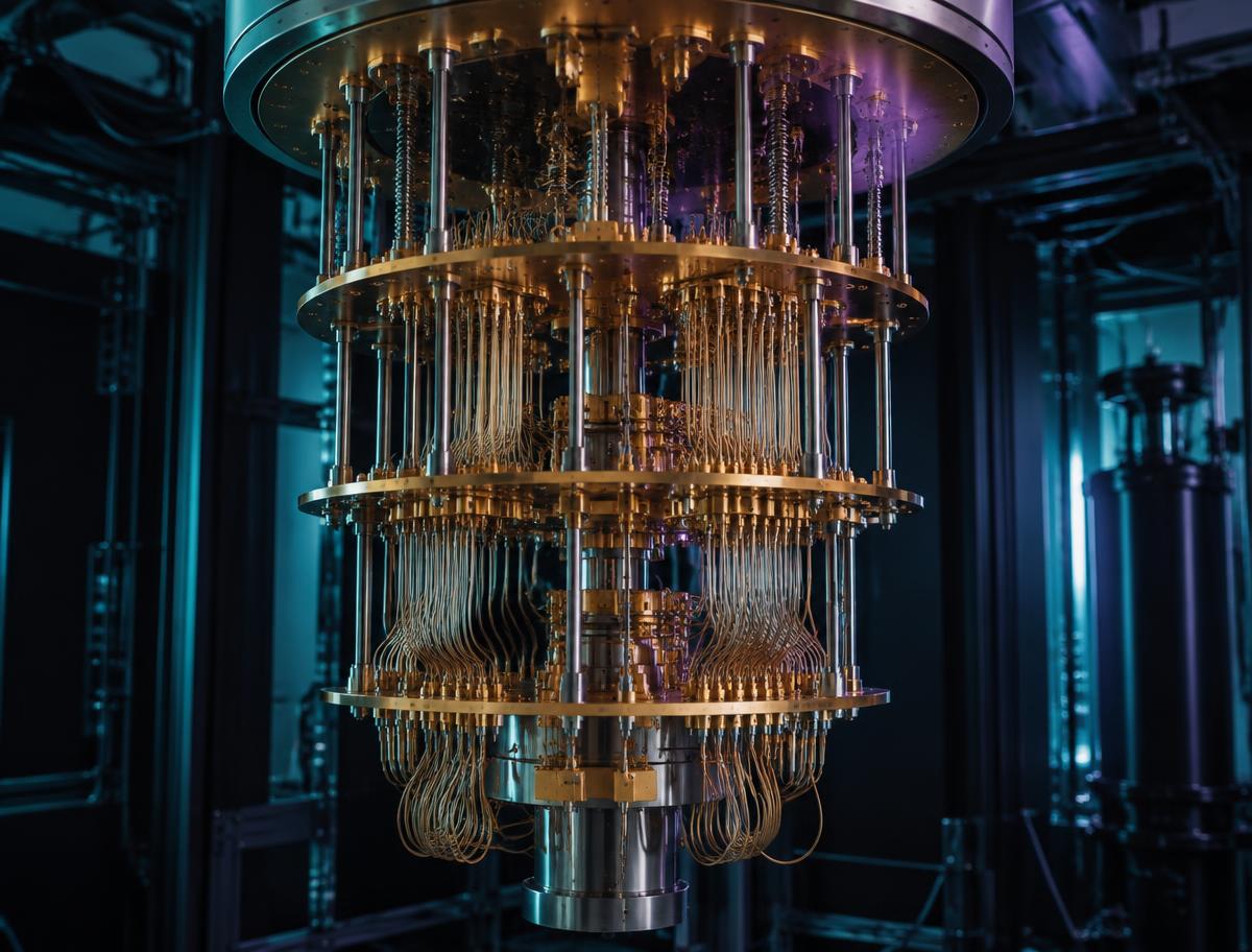Interior conceitual de um computador quântico criogênico